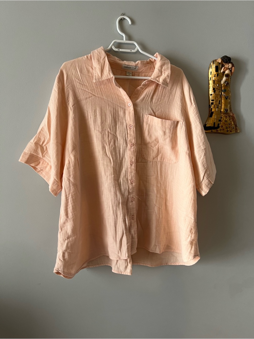 Coldwater Creek 100% Cotton Gauze Peach Short-Sleeve Button-Up Shirt Size 2X